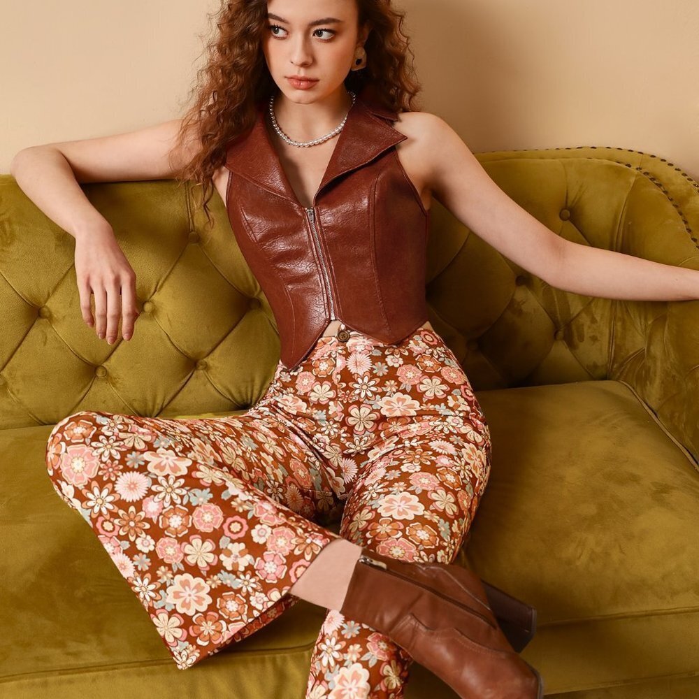 Brown Casual Womens Zip Up Tank Top - Picture 2 of 4